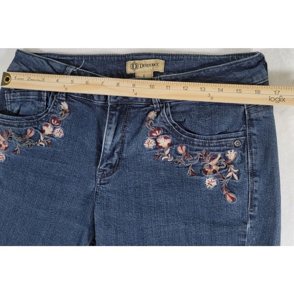 Democracy Embroidered Floral Girlfriend Jeans Size 8 Mid Rise Dark Blue Denim - Picture 10 of 16